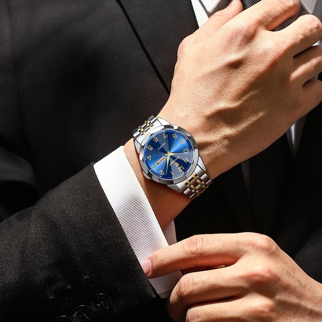 Ceas de mână cu quartz de lux pentru bărbați Ceasuri de sport pentru bărbați, impermeabil, cu date luminoase, săptămâna ceas pentru bărbați din oțel inoxidabil