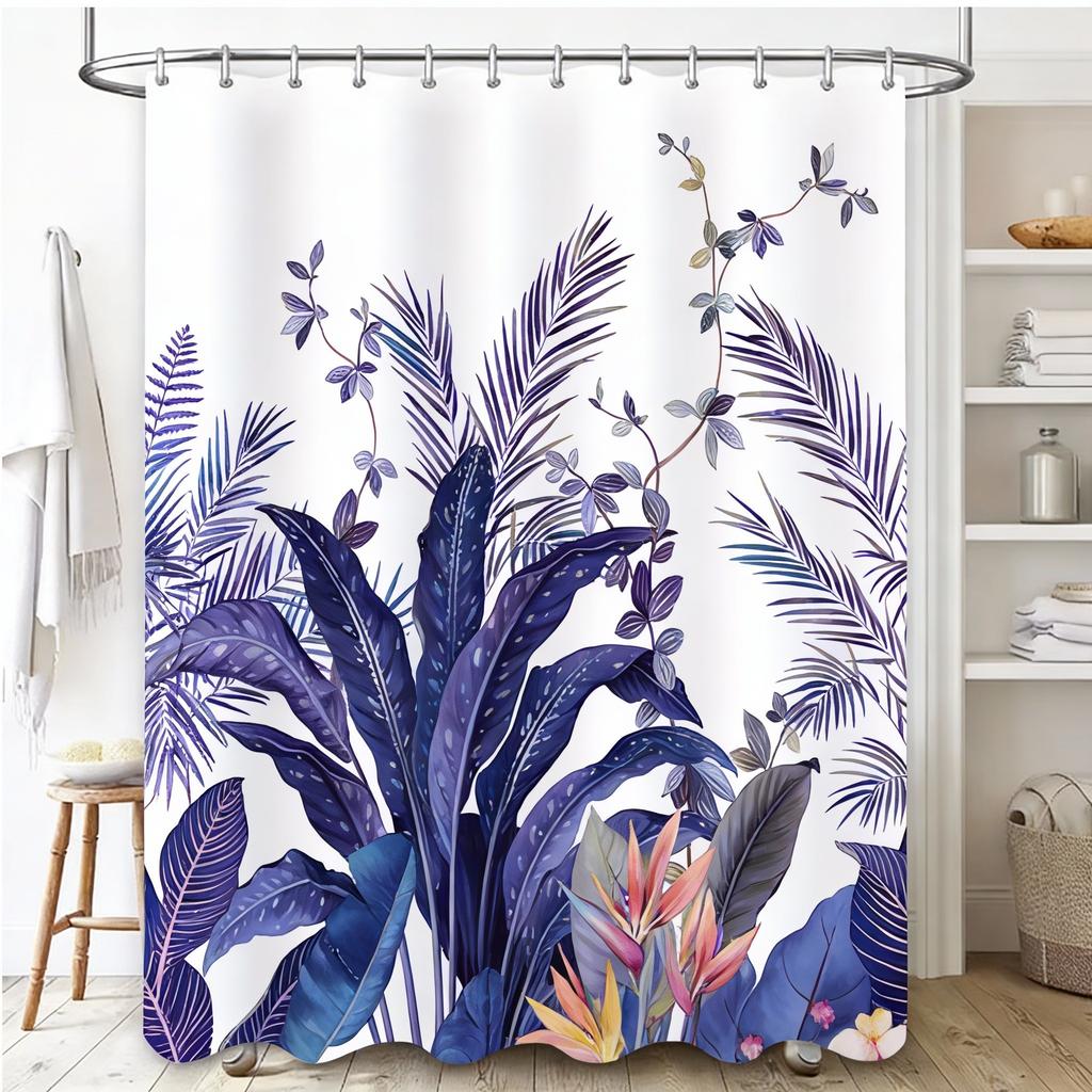 Elegant Floral Butterfly Shower Curtain – Waterproof Bathroom Decor with Tropical Plants, Multiple Sizes 90x180cm - 300x180cm