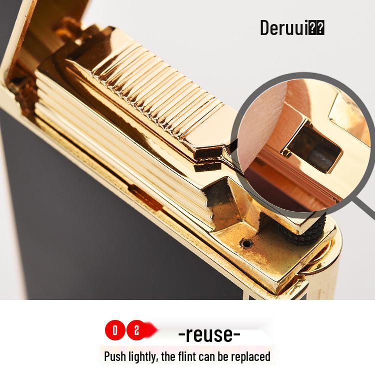 De Rui Creative Steel Shell Flint Lighter - Loud Sound, Open Flame, Inflatable, Side-Sliding, High-End Design