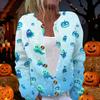 Damen Halloween Print Langarm Strickjacke mit Knopfleiste für Herbstliche Festliche Anlässe