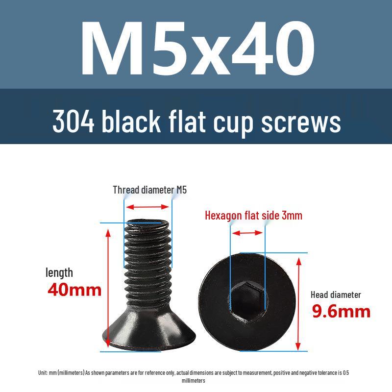 Yigu Black 304 Stainless Steel Extended Flat Head Hex Socket Screws (M2, M3, M4)