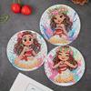 8pc/sets A Lovely Little Girl Diamond Painting Coasters DIY Diamond Art Coasters 5D Full Drill Diamond Coasters Acrylic Round Cup