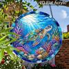 2D Flat Acrylic Blue Sea Turtle Suncatcher Decorative Hanging Ornament, 7.87/11.81inches Summer Underwater World Coral Turtle Design Window Hanging