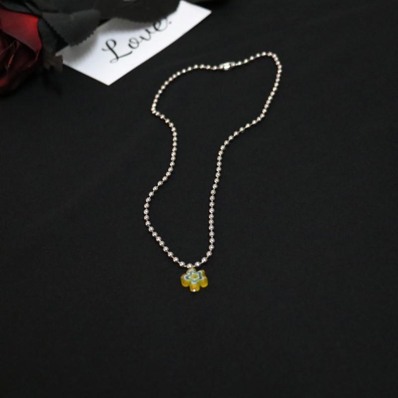 Boho Chic Layered Glass Flower Necklace Set With Snake Chain Ins Style Womens Collarbone Jewelry