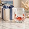 Elegant Seaside Drinking Glass Octopus Tumbler, 350ml Stemless Wine Glass, Whale Dolphin Turtle Unique Marine Life Gift Sea Creature Cup, Handcrafted