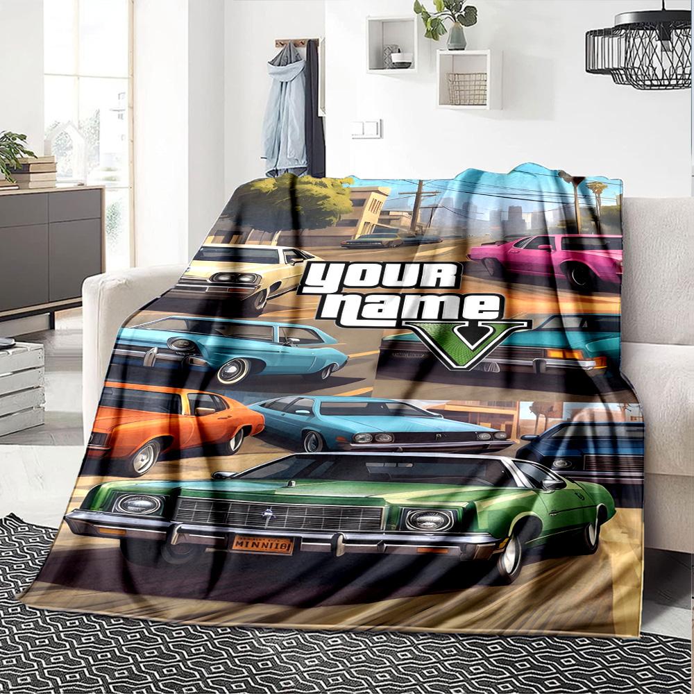 Grand Theft Auto Customize Text Blanket Gift Personalized Blanket Soft Warm Cozy Throw For Office Chair Livingroom Bed Sofa Four Seasons Universal