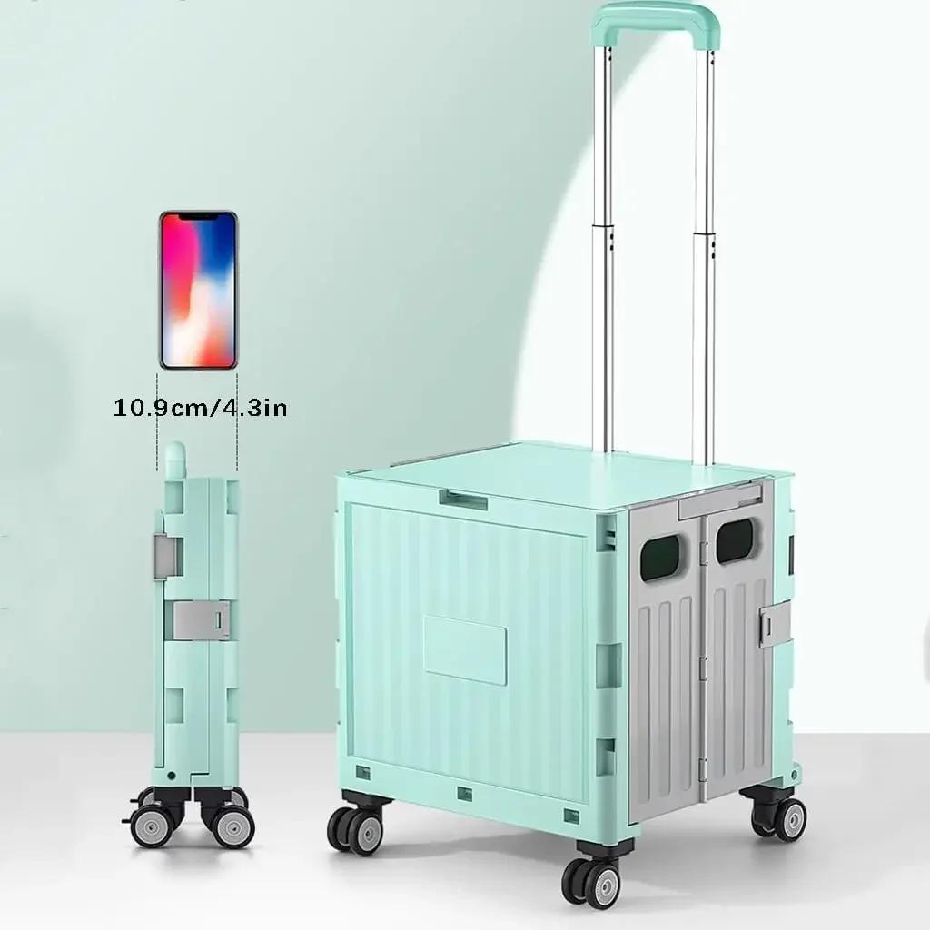 Portable Camping Trolley Multifunctional Camping Storage Box with Adjustable Handle Outdoor Camping Picnic Folding Trolley