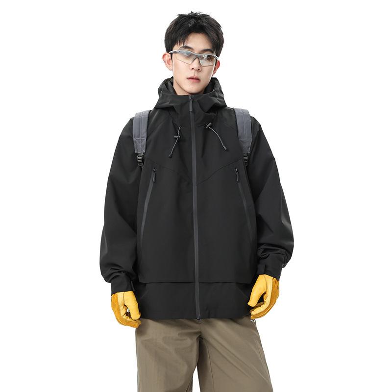 

Men s Red Waterproof Windproof Hooded Hiking Jacket - Oversized Outdoor Streetwear Windbreaker XXS чорний
