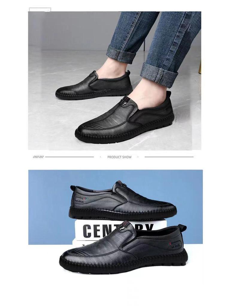 Summer 2025 Men's Breathable Leather Shoes: Soft Sole Casual Work Shoes for Middle-aged and Elderly.