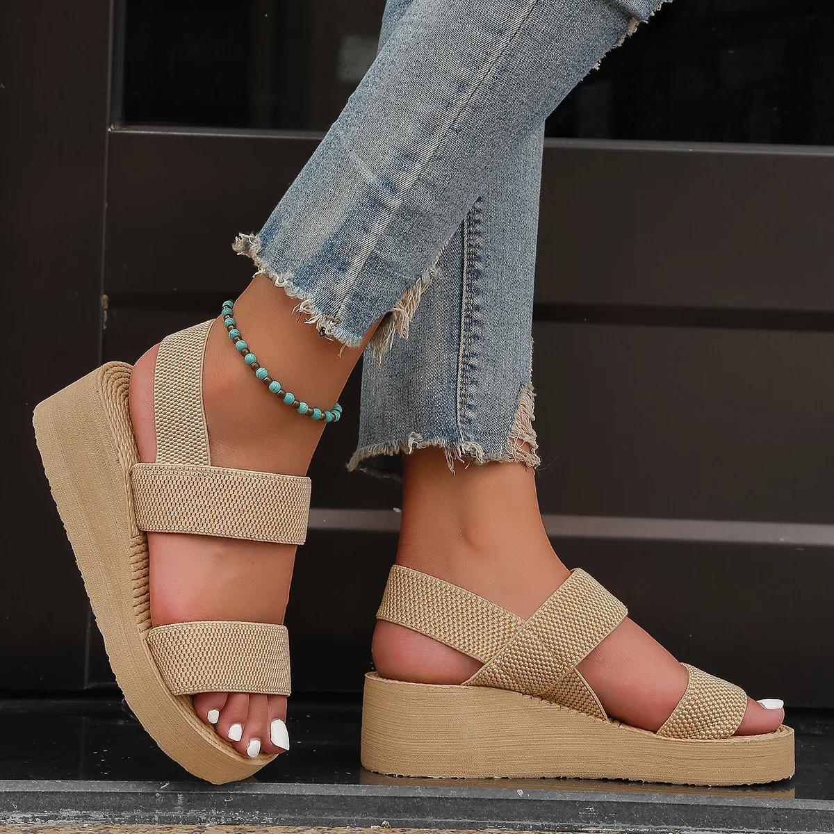 

Fashion Women s Leisure Wedge Sandals Open Toe Thick Soled Platform Summer Casual Shoes Back Strap Light Weight Ladies Slingback Sandals 36 хакі