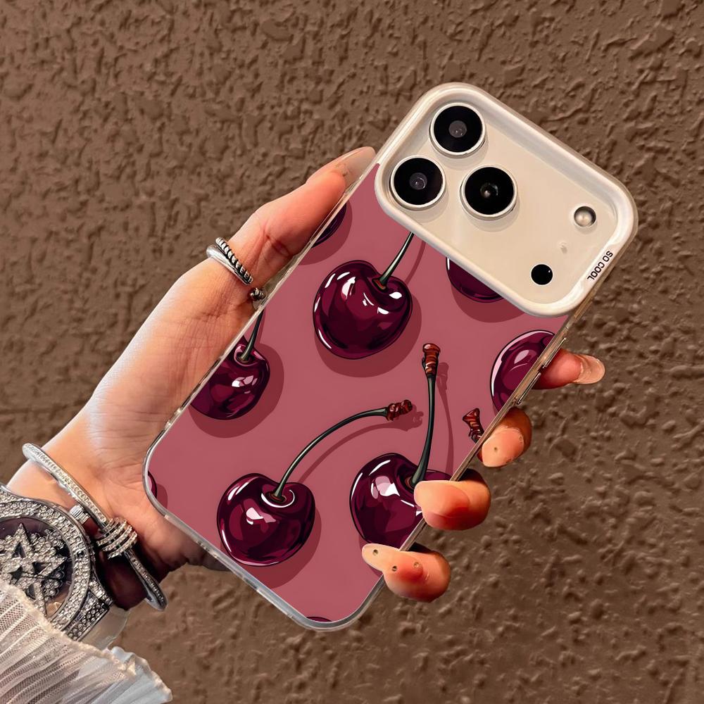 Red cherry design Phone Case case for iPhone17 16 15 14 13 12 11 Pro/ Max/Plus shock-proof rear cover anti-fingerprint