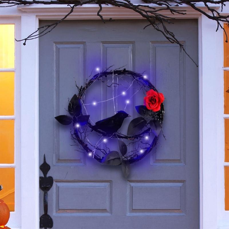 Outdoor Halloween Decoration Halloween Party Decoration Crow Rose Door Sign Hangers for Festival Parties Decoration