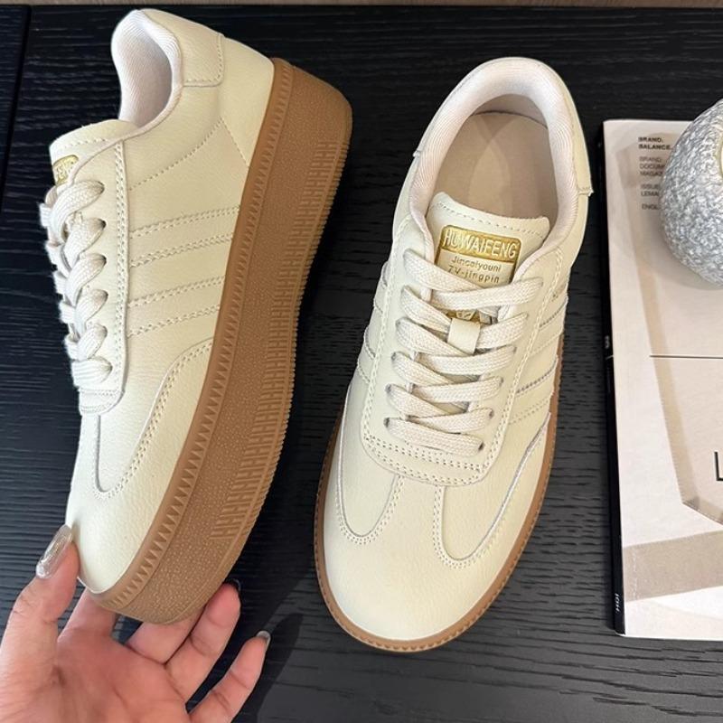 Genuine Leather Training Shoes for Women's Spring Thick Sole Elevated Board Shoes, Casual Sports Little White Shoes