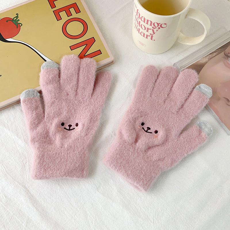 Gloves Winter Warm Student Cute Female Velvet Thickened Cycling Five-finger Cold-proof Cotton Gloves