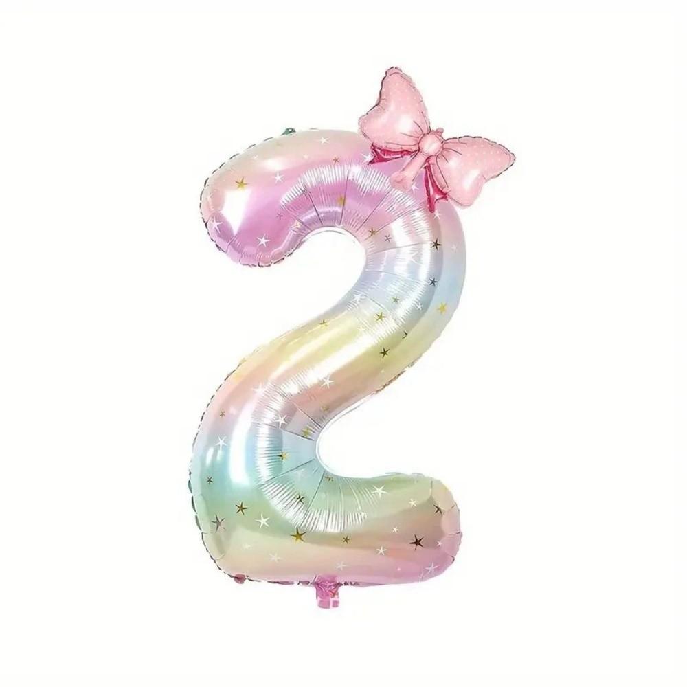 New 40Inch Birthday Number Ballons Colorful Gradient 0-9 Digit Pink Bownot Balloons Foil Helium Balloon Birthday Decorations