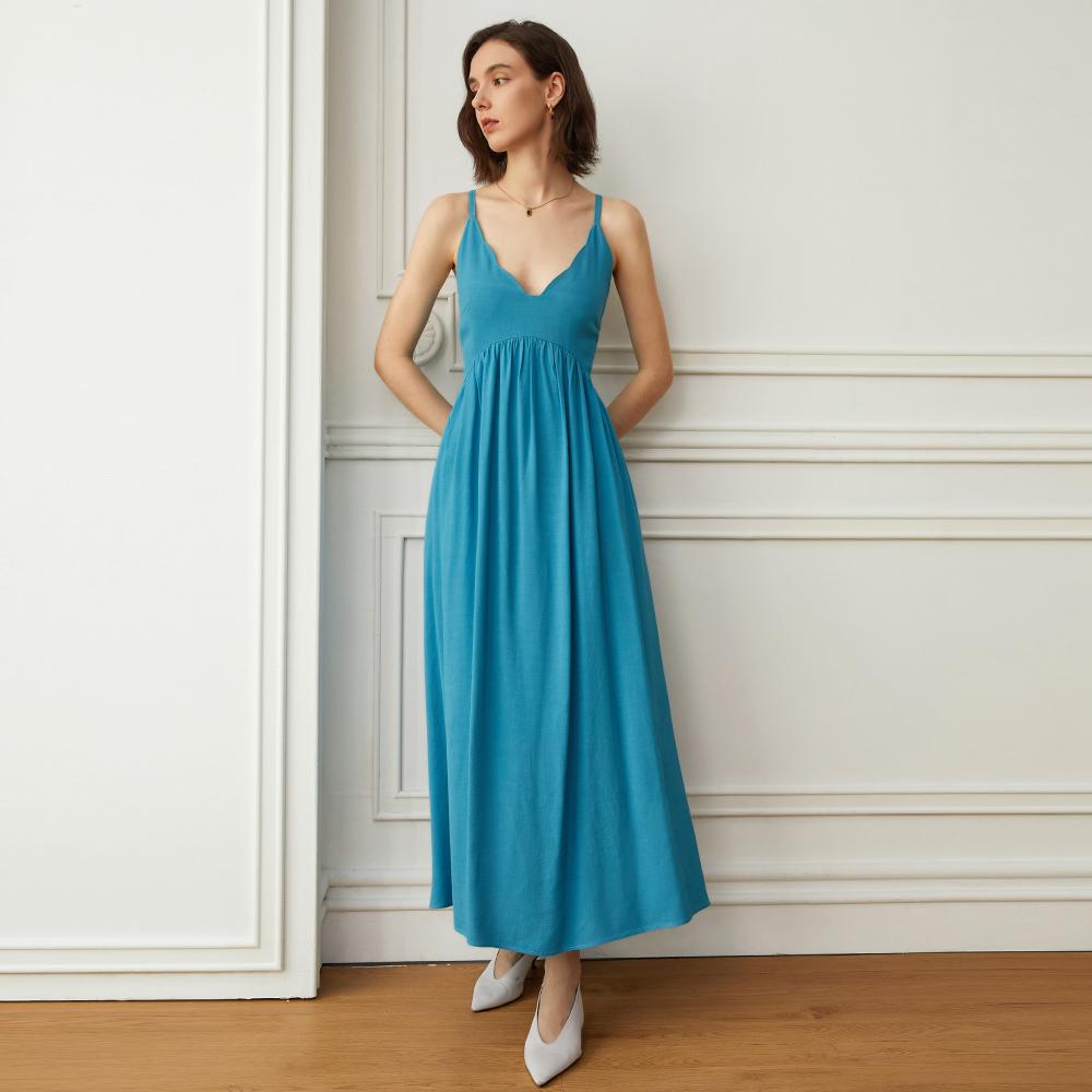 Waiwaiaiem Yy_Leaf Shape V Neck Shirring Dress