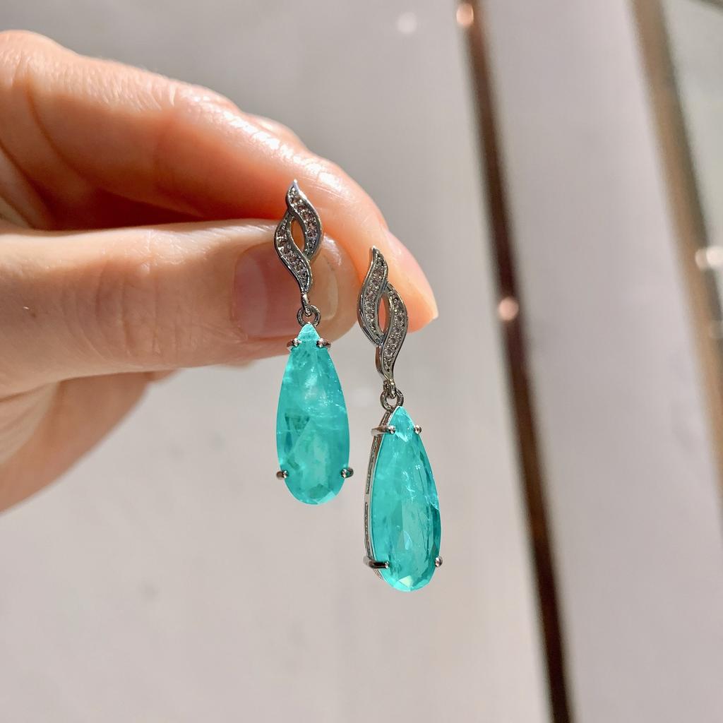 Jewelry Simulation Paraiba, Para Green, Big Water Drop Jewelry Set Stud Earrings 10 * 20 Pendant 15 * 25