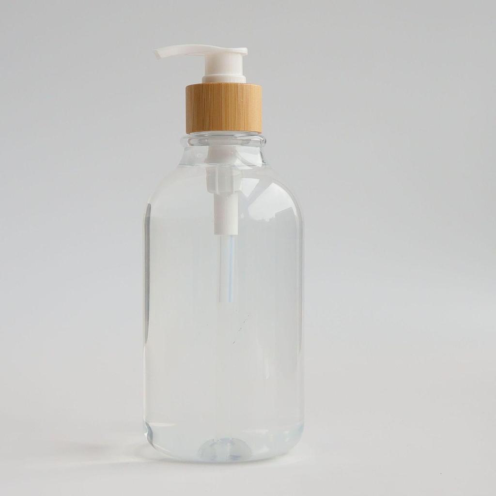 4-Piece Bathroom Set: Transparent Press-Down Soap Bottle, Toothbrush Holder, Bamboo Lid Cotton Swab Box, and Acrylic Cotton Ball Jar