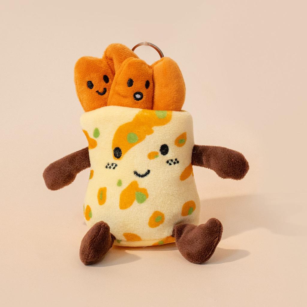Cute Creative Plush Food Hanging Ornament Pancake Egg Noodles Burger Croissant Keychain Short Plush Toy Cartoon Style