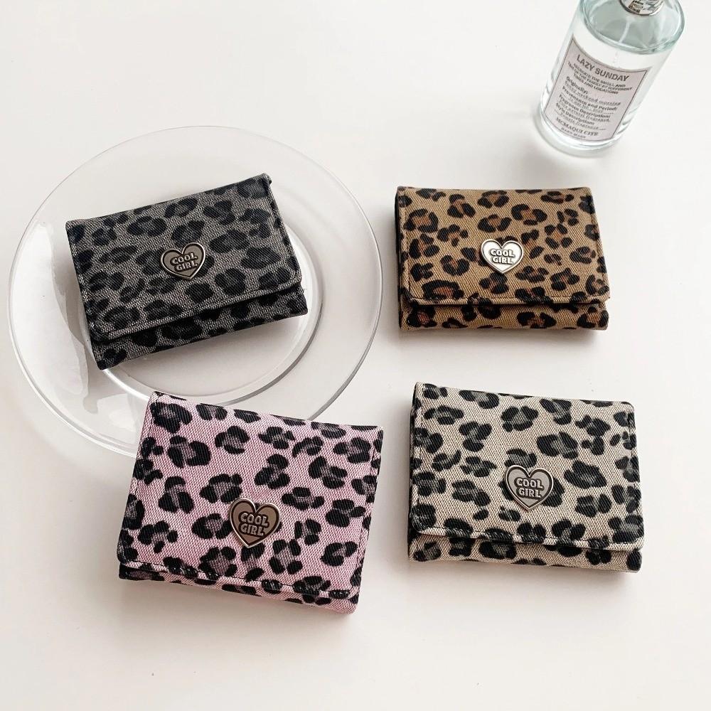 Portable Leopard Print Short Wallet Three-fold Large Capacity Coin Pouch Multiple Card Korean Style Card Bag Women