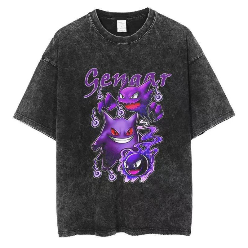 240g Heavy duty Summer Water Wash Retro American Hip Hop Elf Pokemon Genghis Anime Printed Loose Short Sleeve T 4XL
