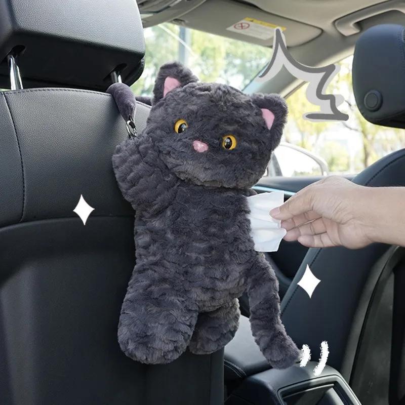Cat car Tissue box Cartoon cute plush cat car hanging tissue box women's car interior decoration