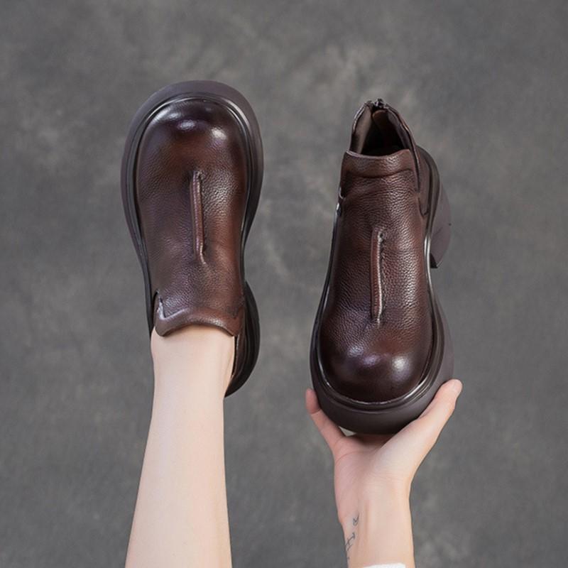 Johnature Retro Genuine Leather High Heels Pumps Commuting Comfort And Versatile Women's Platform Shoes