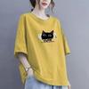 Cotton Short Sleeve T-shirt Women Loose Fashion Medium Sleeve Tops Summer Vintage T-Shirt