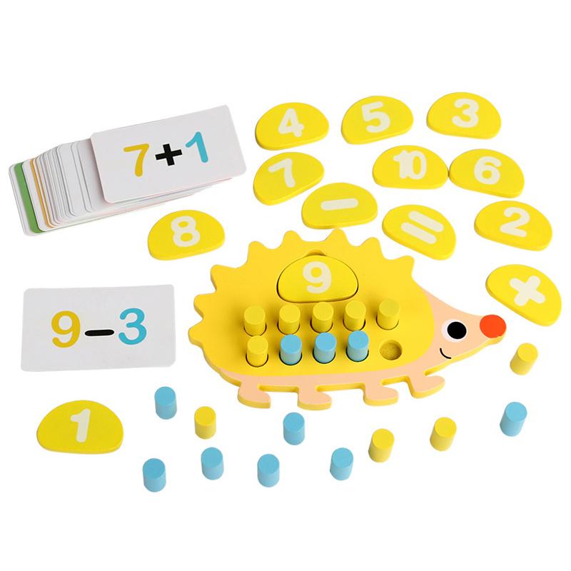 Children'S Wooden Hedgehog Ten Digit Counter Ten Grid Game Addition Subtraction Operation Math Toy Number Cognitive Teaching Aid