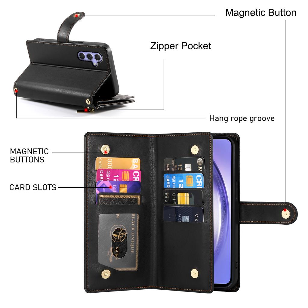 DF-011 For Samsung Galaxy A54 5G Case Zipper Phone Leather Cover with Shoulder Strap