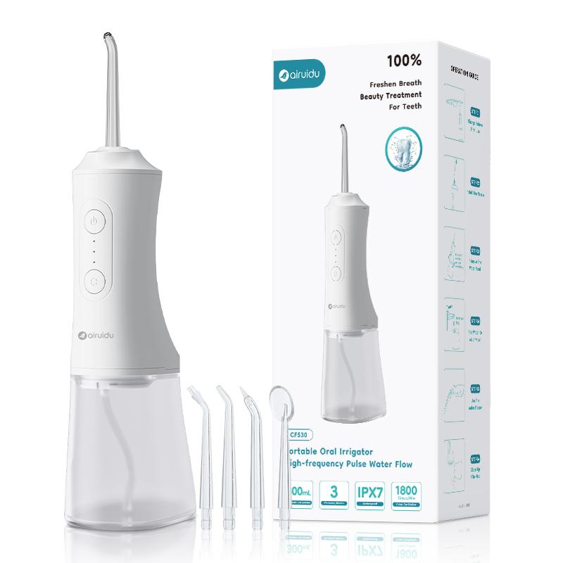 

Портативный ирригатор для полости рта, USB-перезаряжаемый, 300 мл, 4 насадки, 3 режима, очистка зубов, водяная зубная нить, зубочистка белый