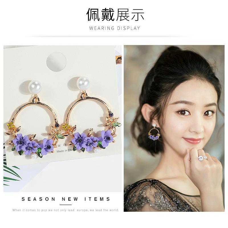 Brincos de Pétala Dongdaemun Primavera e Verão, Brincos Pequenos Frescos e Simples de Pérola e Diamante