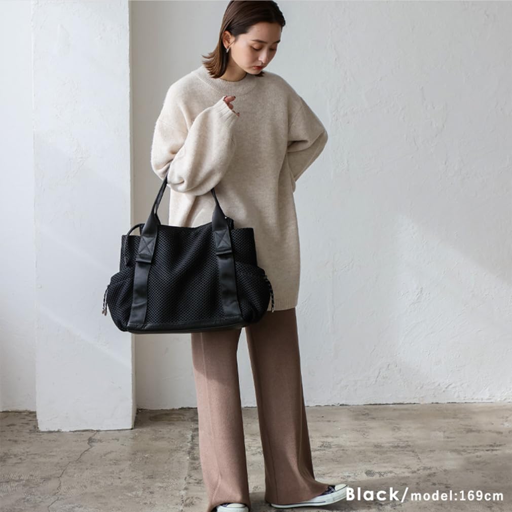 VITAFELICE Damen Netz-Tragetasche mit langem Griff (ubb-sp-0364) (Schwarz)