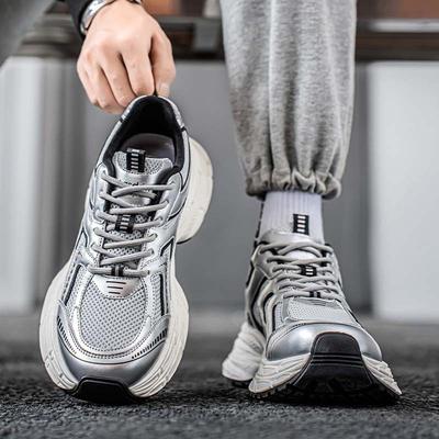 Chaussures pour hommes populaires argentées chaussures de papa pour hommes 2025 nouvelles maille respirante printemps plateforme sport et loisirs chaussures pour hommes