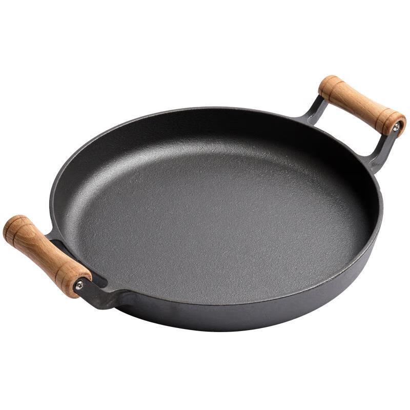 ZISIZ Cast Iron Frying Pan with Wooden Handles