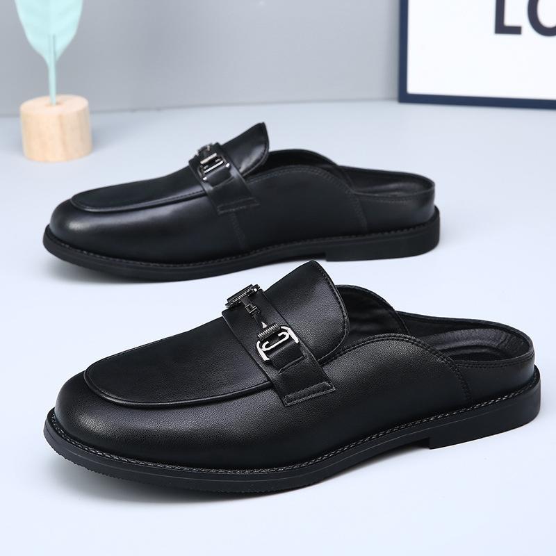 

Летние новые кожаные шлепанцы для улицы, мужские, большого размера, на одном педале, с закрытым носком, повседневные, универсальные, полусандалии, тренд 48