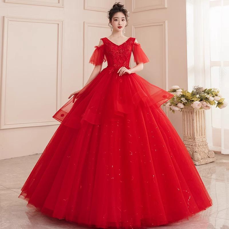 Filato colorato 1011 nuovo abito con temperamento da sposa super fatato da sogno abito da esibizione solista rosso semplice piccolo Mori