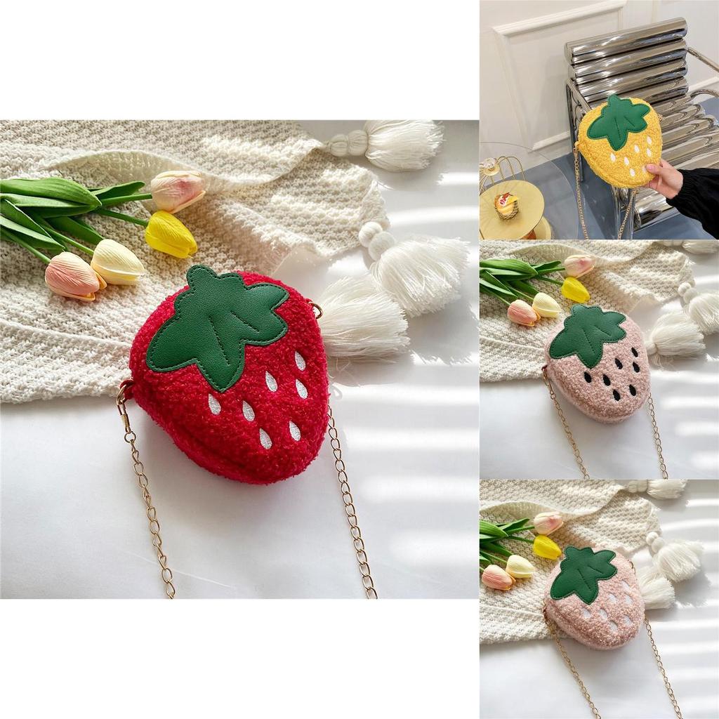 Girls Fashionable Kindergarten Plush Strawberry Chain Bag 2023 Soft Breathable Wearresistant Purse Coin