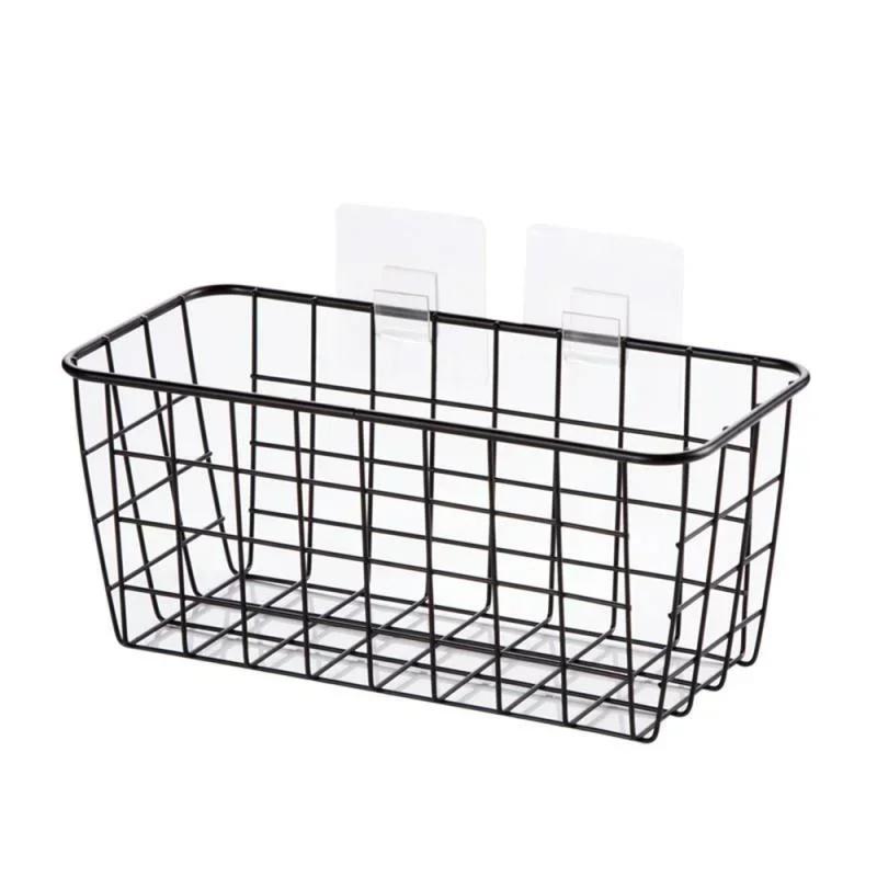 New Household Storage Wrought Iron Kitchen Seasoning Storage Basket Basket Rectangular Storage Box Wall Hanging Rack Accessories