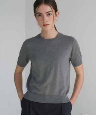 JE NE SAIS QUOI [Essential] Cashmere Light Short Sleeve Crew Neck_Melange Grey