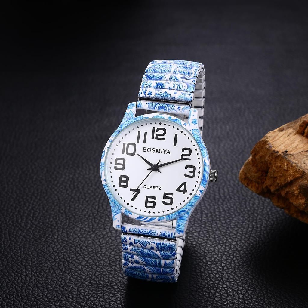 Bohemia Elastic Belt Watch Seiko Easy To Read Arabic Numerals Analog Quartz Watch Waterproof Stylish Cool Unisex Fashion Flower Print Elastic Strap