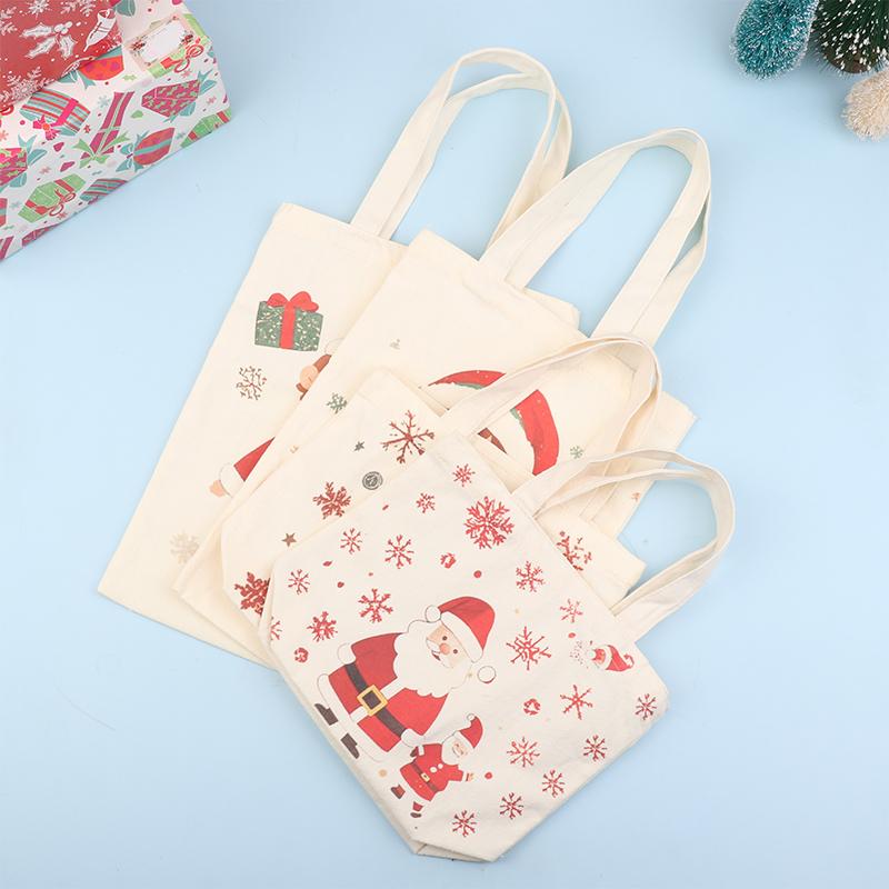 Christmas Gift Bags Cartoon Santa Claus Elk Christmas Tree Tote Canvas Bag Large Capacity Holiday Shopping Bag Happy New Year