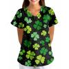 Women's  Printed Loose V-Neck Pocket Short-Sleeve Uniform