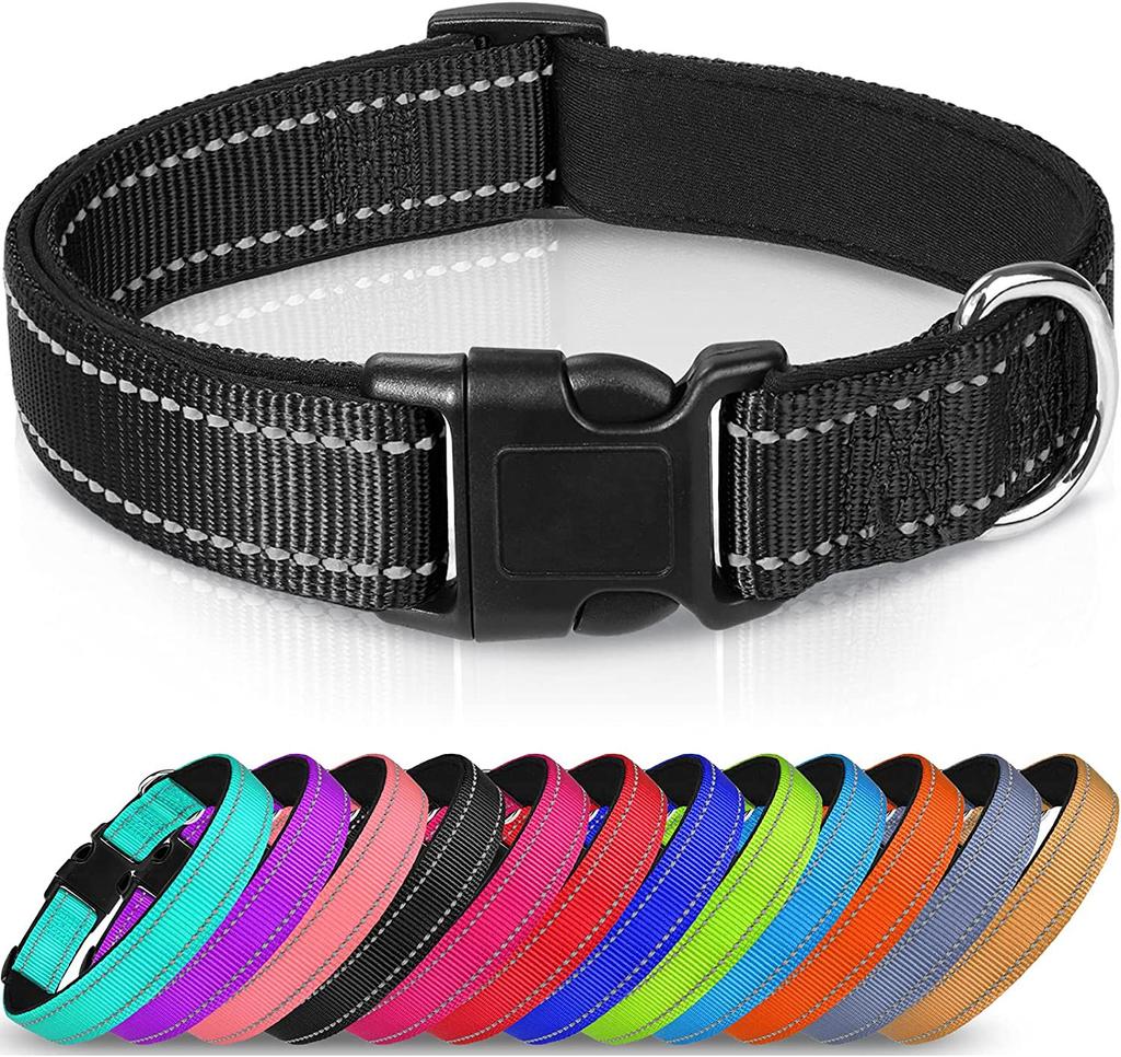 Reflective Dog Collar Soft Padded Breathable Safety Stripes Adjustable Cute Puppy Pet Necklace for Small Medium Large Dog