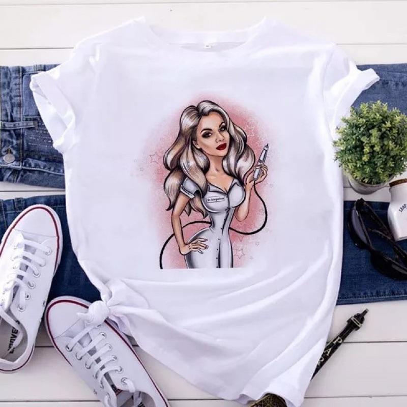 Fashion Girl, Print, Short-Sleeved Trendy Top