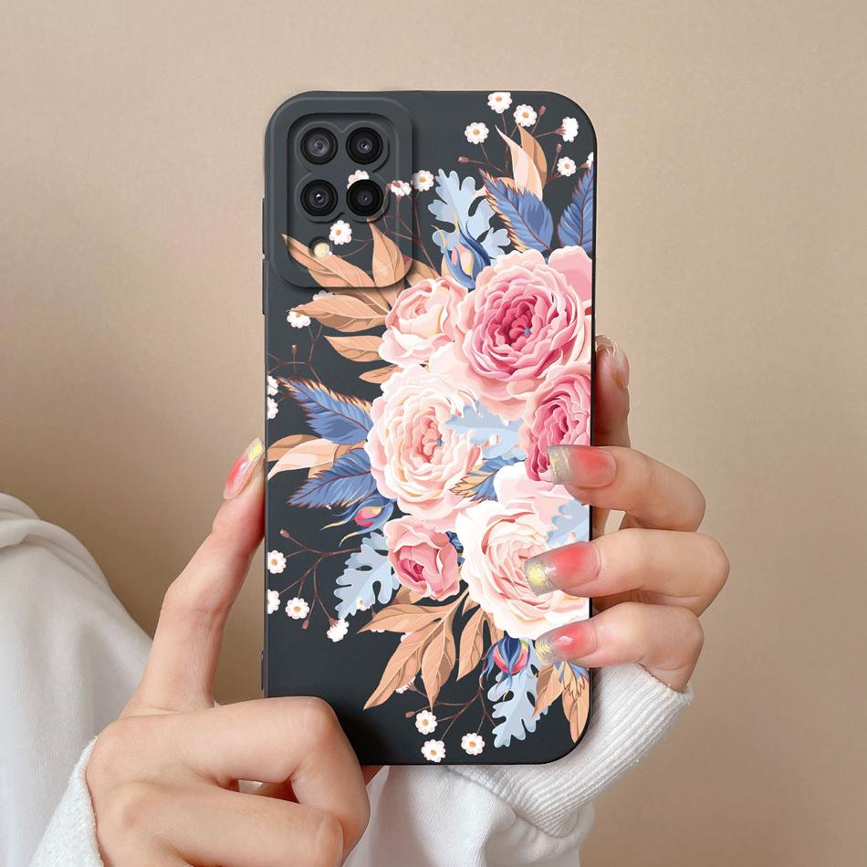 Für Samsung M22 M32 Hülle Bemalte Blumen Upgrade Flüssigsilikon Linsenschutz Handy Rückseite Für Galaxy M 32 M 22 Fundas