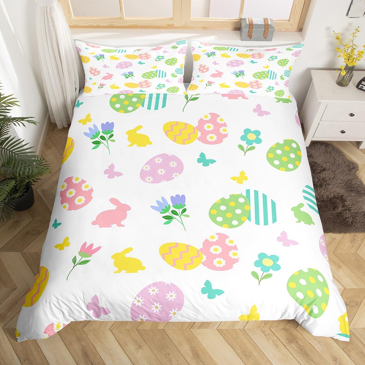 

Comforter Easter Egg Queen King Size Cartoon Colorful Easter Egg Theme Bedding Set For Boys Girls 3 Pcs With 2 S Comforter (quilt)-EU Single(135*200cm)3pcs