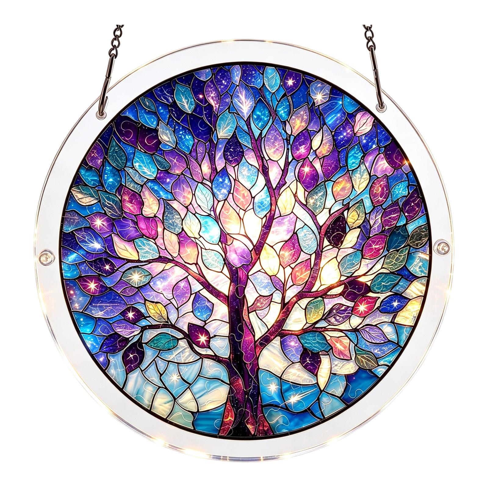 

Acrylic Suncatcher Puzzle Tree of Life Design Round Hanging Decor 1 5cm Thick Sunlight Panel for Windows Indoors Outdoors One Size