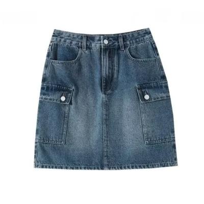 Women's Mid Rise Denim Short Skirt Retro Feng Shui Wash Women's Denim Short Skirt