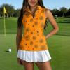Women's Sleeveless Golf Shirt with Zipper and Halloween Print for Casual Sports Wear